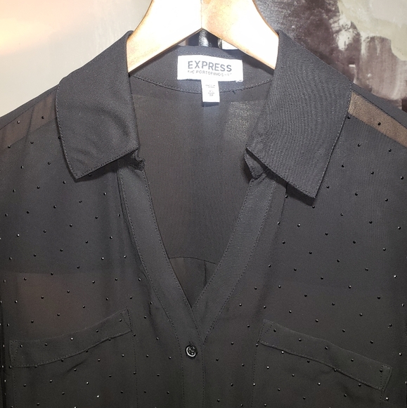 Express Portofino Women's Sheer Black Embellished Blouse - Picture 3 of 6